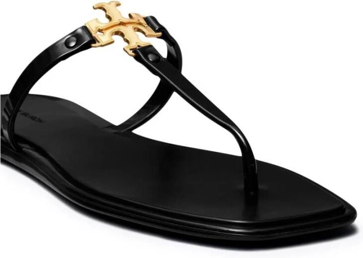 TORY BURCH Zwarte TPU Plate Sandalen met Messing Logo Black Dames