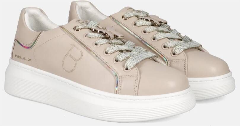 Tosca Blu Beige Leren Sneakers met Vlinderdetail Beige Dames