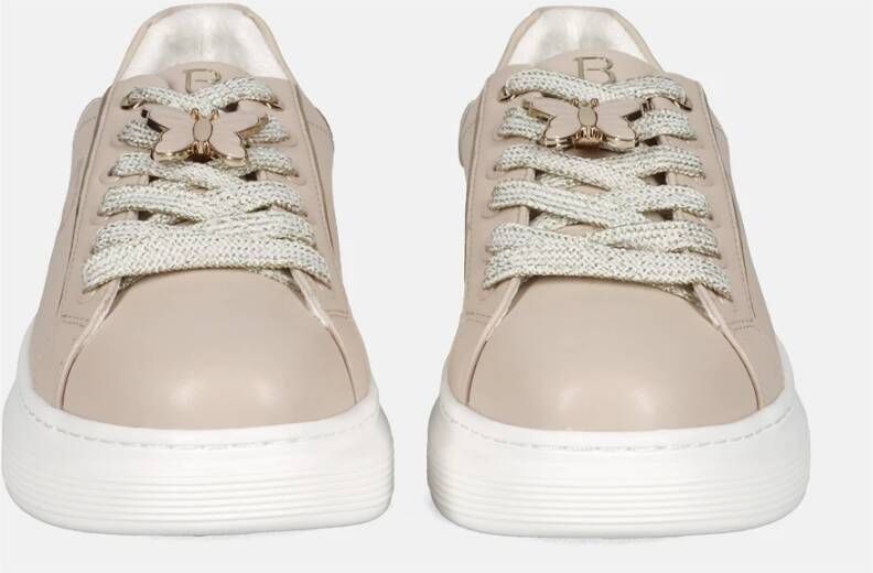 Tosca Blu Beige Leren Sneakers met Vlinderdetail Beige Dames