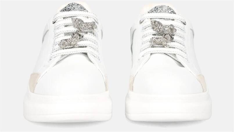 Tosca Blu Witte Leren Glitter Sneakers met Micro-Rhinestones White Dames