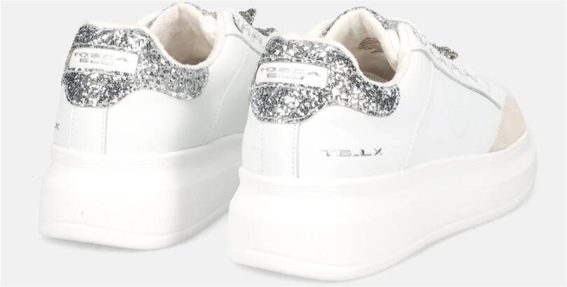 Tosca Blu Witte Leren Glitter Sneakers met Micro-Rhinestones White Dames