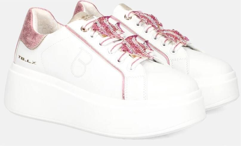 Tosca Blu Witte Leren Plateau Sneakers met Strass Vis Accessoires White Dames