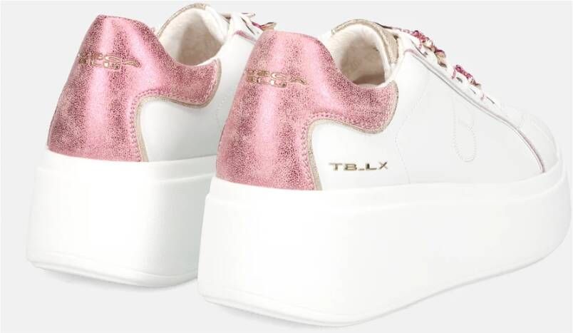 Tosca Blu Witte Leren Plateau Sneakers met Strass Vis Accessoires White Dames