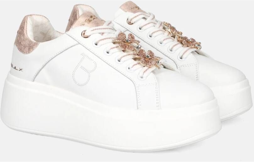 Tosca Blu Witte Leren Platform Sneakers met Strass Bloem White Dames