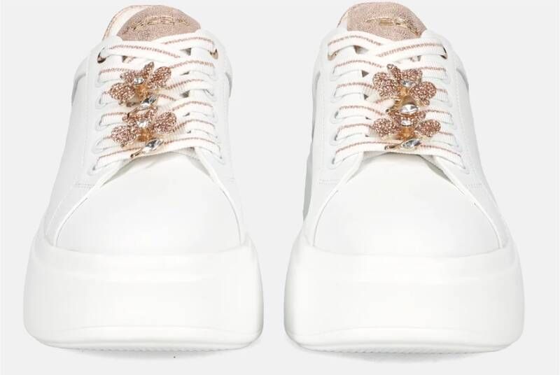 Tosca Blu Witte Leren Platform Sneakers met Strass Bloem White Dames