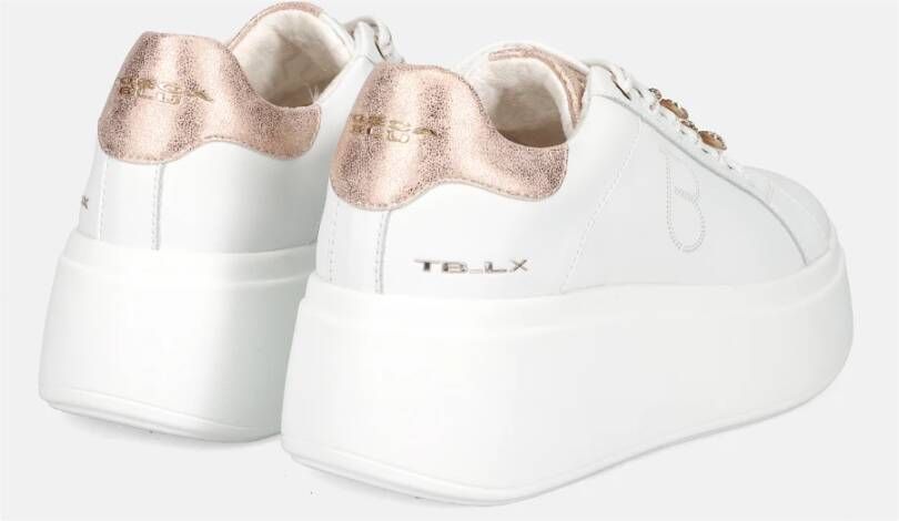 Tosca Blu Witte Leren Platform Sneakers met Strass Bloem White Dames