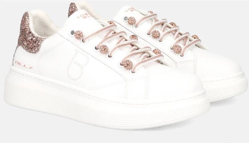 Tosca Blu Witte leren sneakers met glitter White Dames