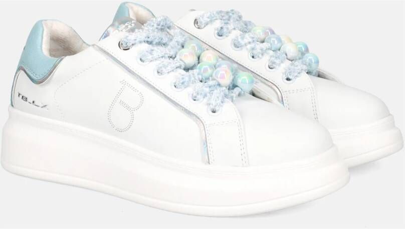 Tosca Blu Witte leren sneakers met veelkleurige ballen White Dames