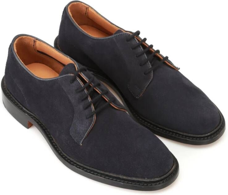 Tricker's Blauwe Suède Derby Schoenen Blue Heren