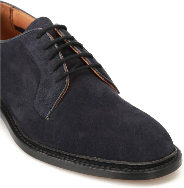 Tricker's Blauwe Suède Derby Schoenen Blue Heren