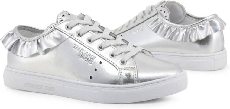 Trussardi Gerimpelde Lage Top Sneakers Zilver Gray Dames