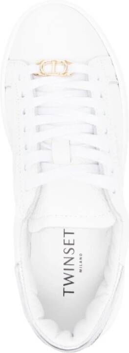 Twinset Witte Leren Sneakers met Logo Print White Dames