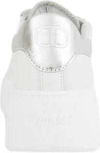 Twinset Lage Leren Bicolor Zilveren Sneaker White Dames