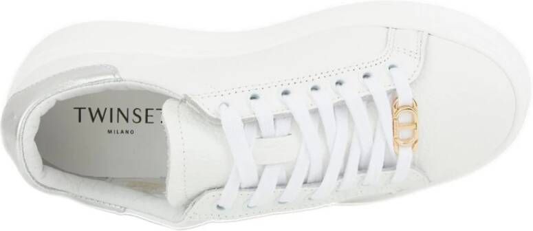 Twinset Lage Leren Bicolor Zilveren Sneaker White Dames