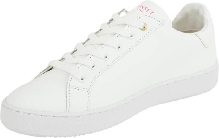 Twinset Lage Leren Sneaker Ovaal Bloem Wit White Dames