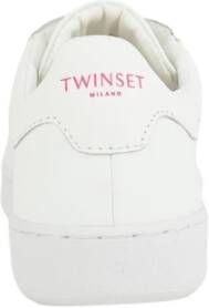 Twinset Lage Leren Sneaker Ovaal Bloem Wit White Dames