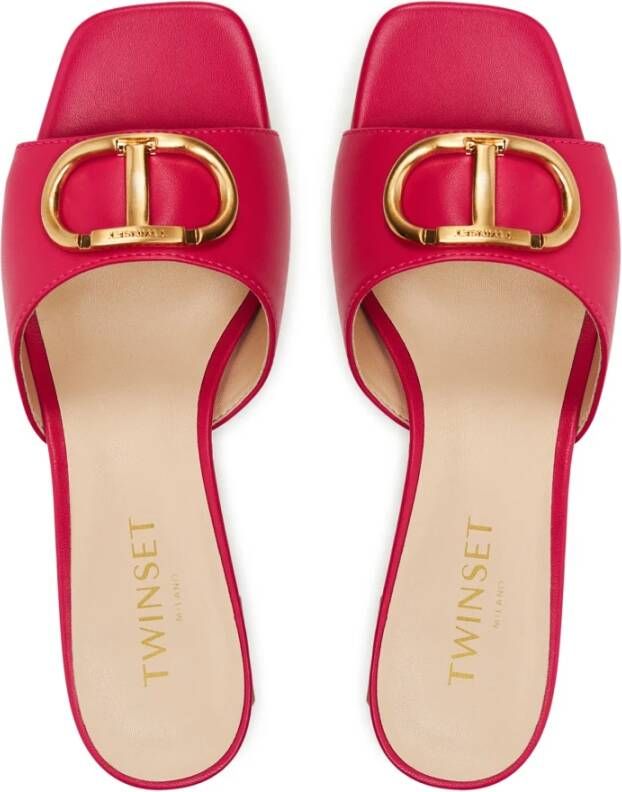 Twinset Leren Chunky Heel Mules Sandalen Red Dames