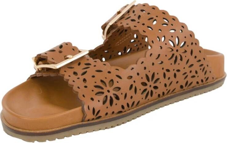 Twinset Leren Laser-Cut Hak Sandaal Brown Dames