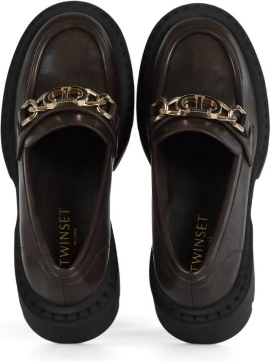 Twinset Logo Plaque Track Moccasins Brown Dames