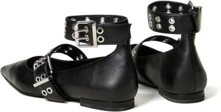 Twinset Platte Zwarte Eco-Leren Gesp Schoenen Black Dames