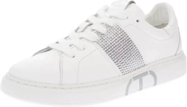 Twinset Witte Leren Lage Sneakers met Strass Detail White Dames