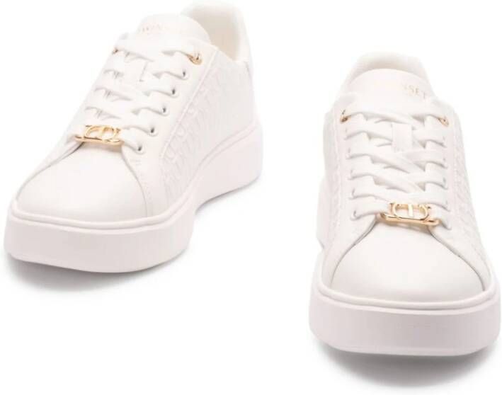 Twinset Witte leren sneakers met 3 cm zool White Dames