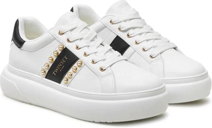 Twinset Witte Veterschoenen met Gouden Details White Dames