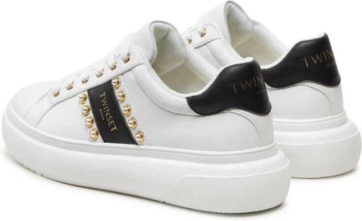 Twinset Witte Veterschoenen met Gouden Details White Dames