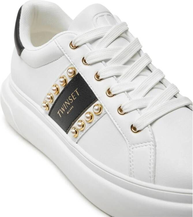 Twinset Witte Veterschoenen met Gouden Details White Dames