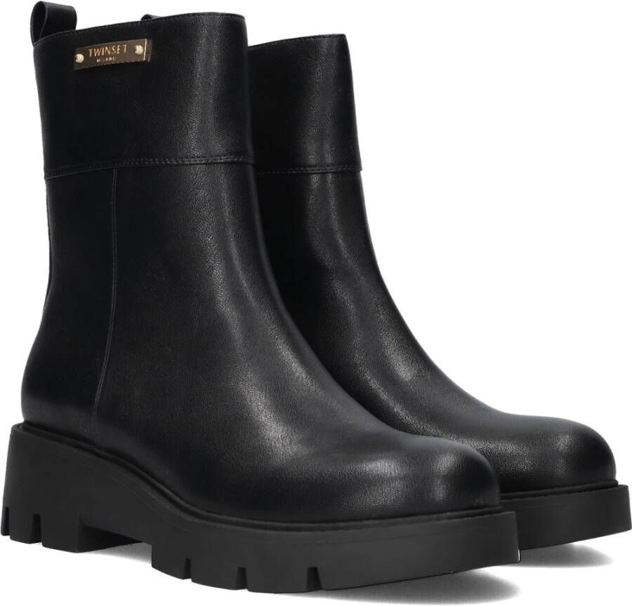 Twinset Zwarte Enkelboots met Goud Embleem Black Dames