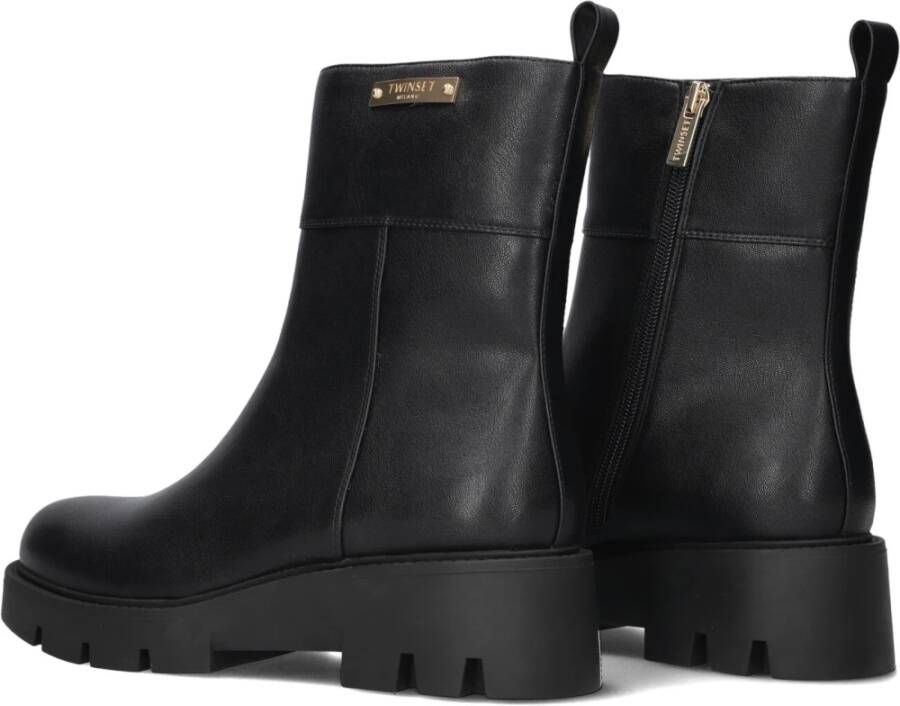 Twinset Zwarte Enkelboots met Goud Embleem Black Dames