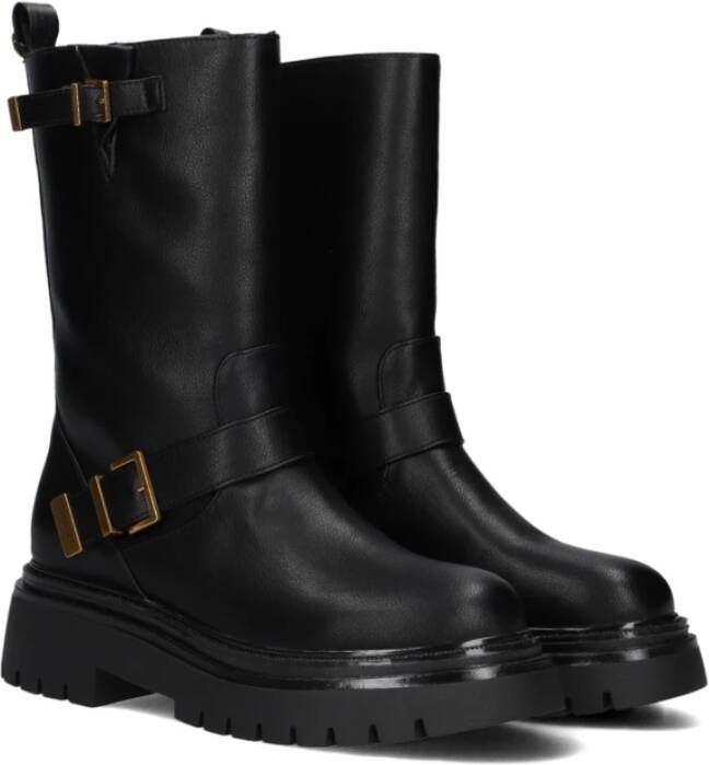 Twinset Zwarte Enkelboots met Gouden Accenten Black Dames