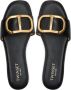 Twinset Zwarte Leren Slide Sandalen met Metalen Ovalen T Logo Black Dames - Thumbnail 2