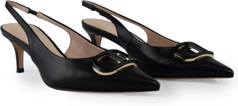 Twinset Zwarte leren slingback hakken Black Dames