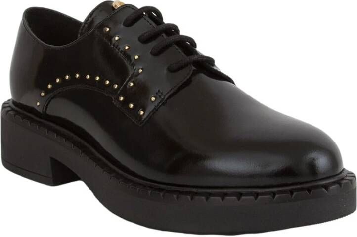 Twinset Zwarte leren veterschoen met micro studs Black Dames