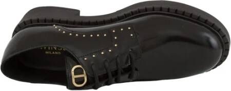 Twinset Zwarte leren veterschoen met micro studs Black Dames