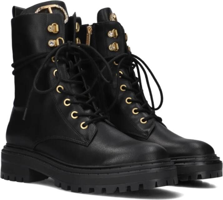 Twinset Zwarte Veterschoenen met Gouden Details Black Dames