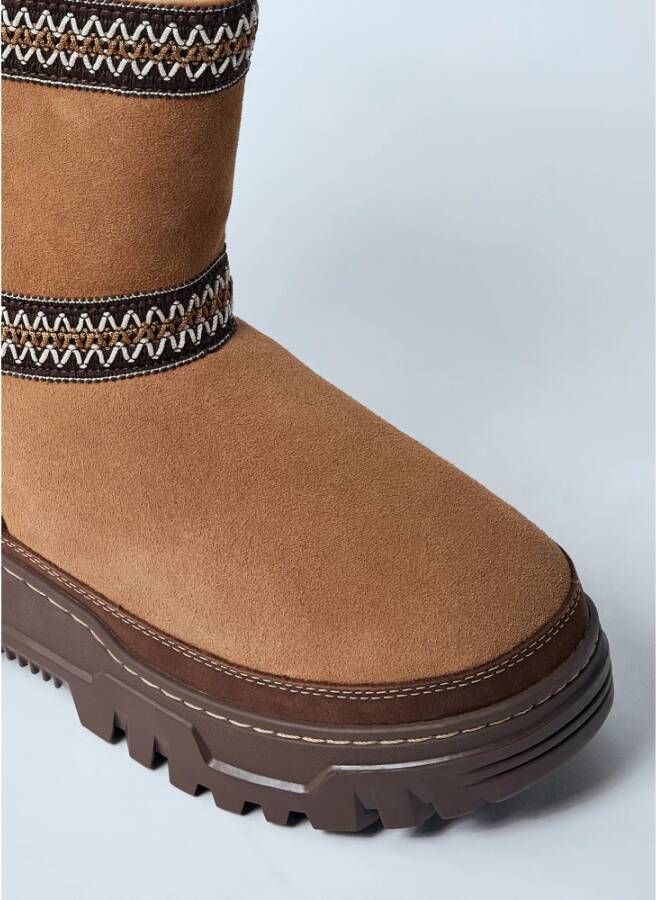 Ugg Geborduurde Suède Mini Laarzen Brown Dames