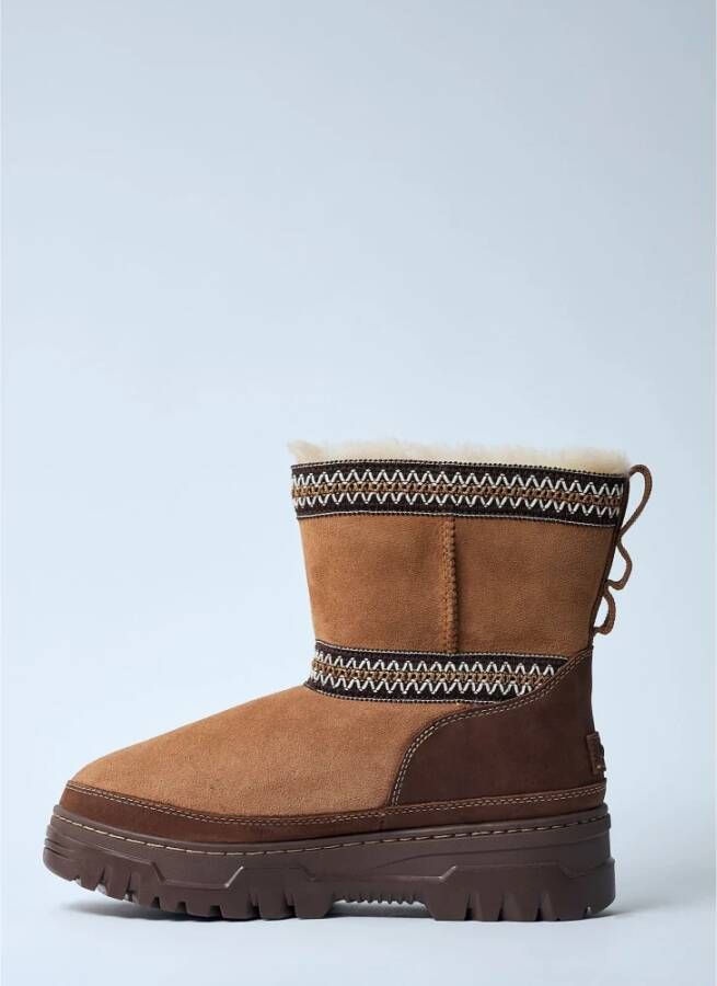 Ugg Geborduurde Suède Mini Laarzen Brown Dames