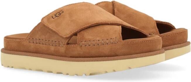 Ugg Goldenstar Cross Leren Sandaal in Cuoio Brown Dames