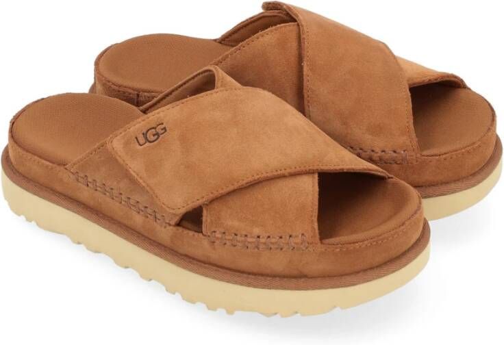 Ugg Goldenstar Cross Leren Sandaal in Cuoio Brown Dames