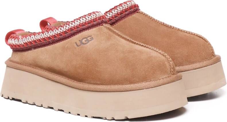 Ugg Kameel Suède Sandalen met Stoffen Rand Brown Dames