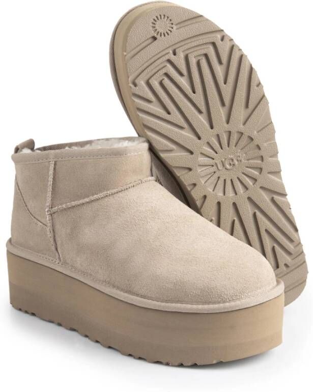 Ugg Klassieke Platform Enkellaarzen voor Dames Beige Unisex