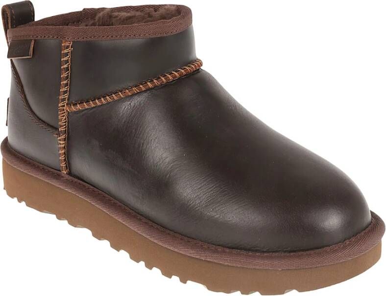 Ugg Klassieke Ultra Mini Leren Regenlaarzen Brown Dames