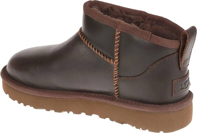 Ugg Klassieke Ultra Mini Leren Regenlaarzen Brown Dames