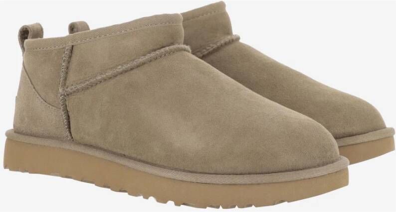 Ugg Leren enkellaarzen met reliëf stiksels Beige Dames