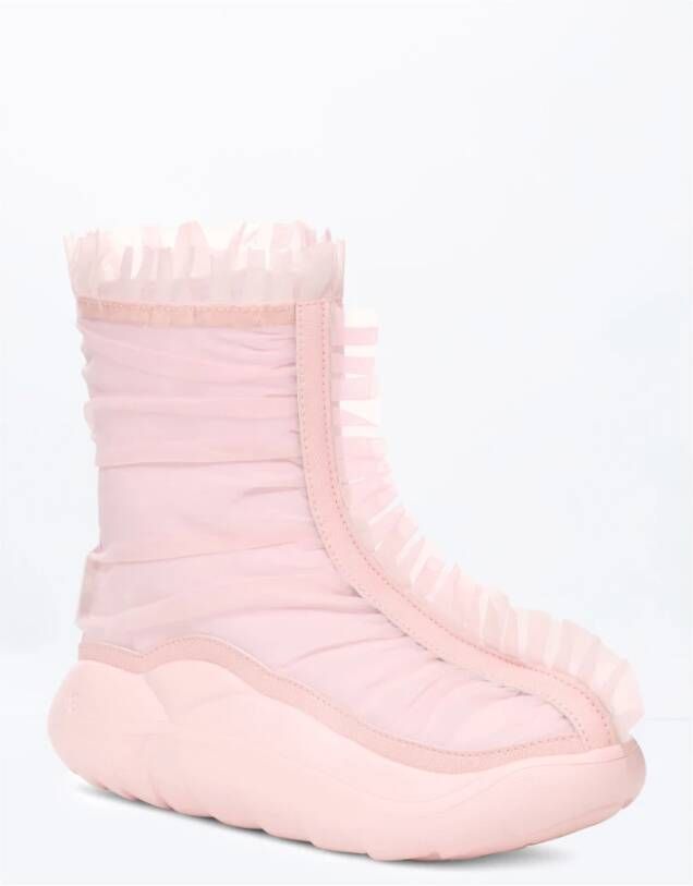 Ugg Mesh Overlay Ruffle Short Boots Franjes Pink Dames