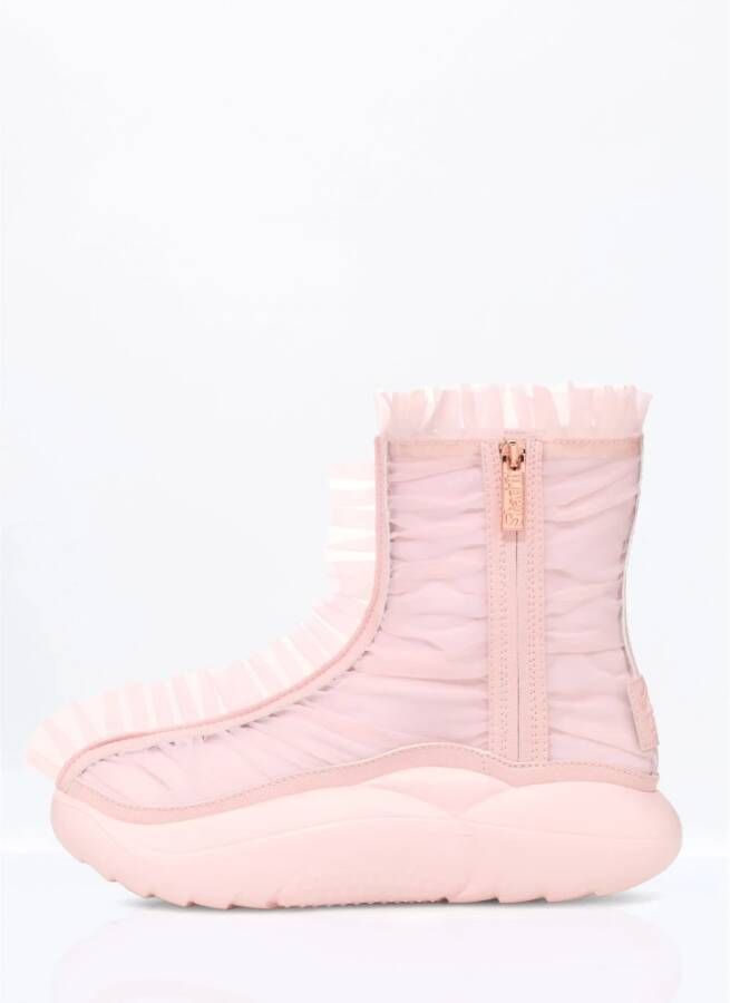 Ugg Mesh Overlay Ruffle Short Boots Franjes Pink Dames