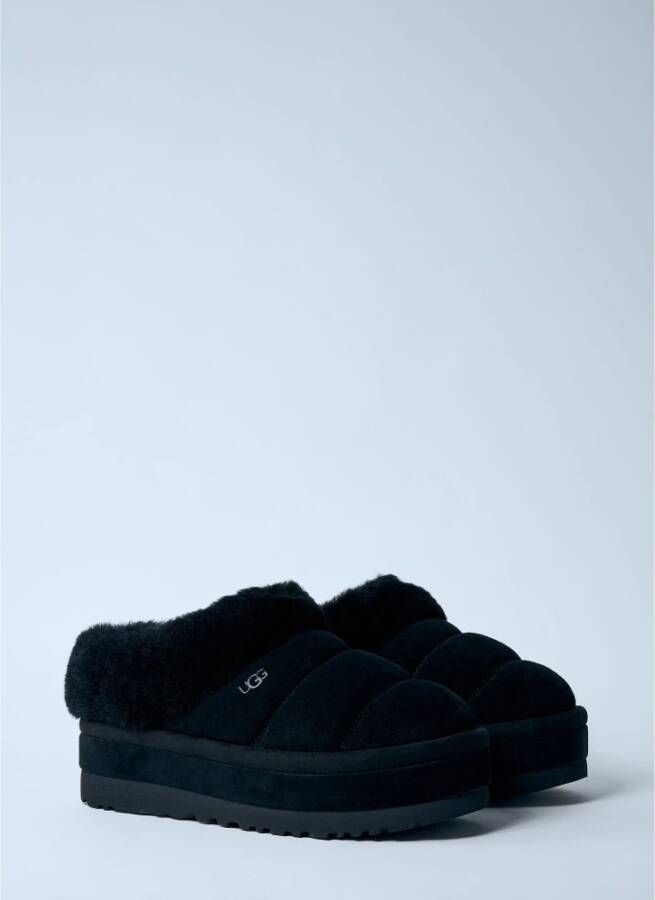 Ugg Shearling Platform Pantoffels met Gewatteerde Kraag Black Dames