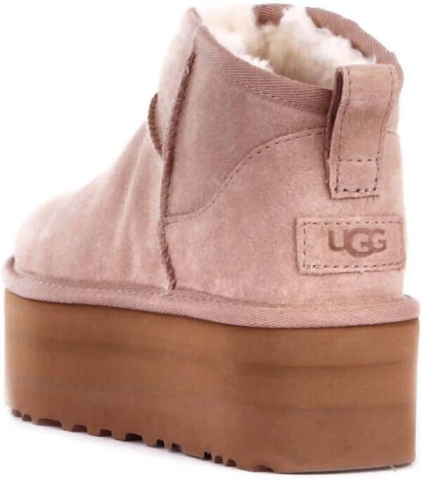 Ugg Suède Logo Laarzen Rubber Zool Beige Dames